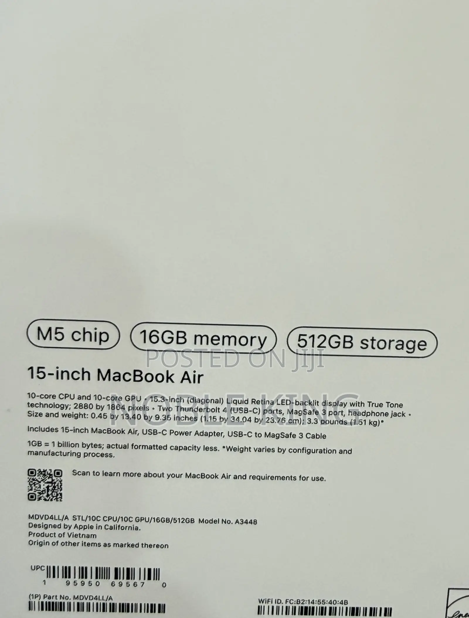 New Laptop Apple MacBook Air 2026 M5 16GB Apple M5 SSD 512GB