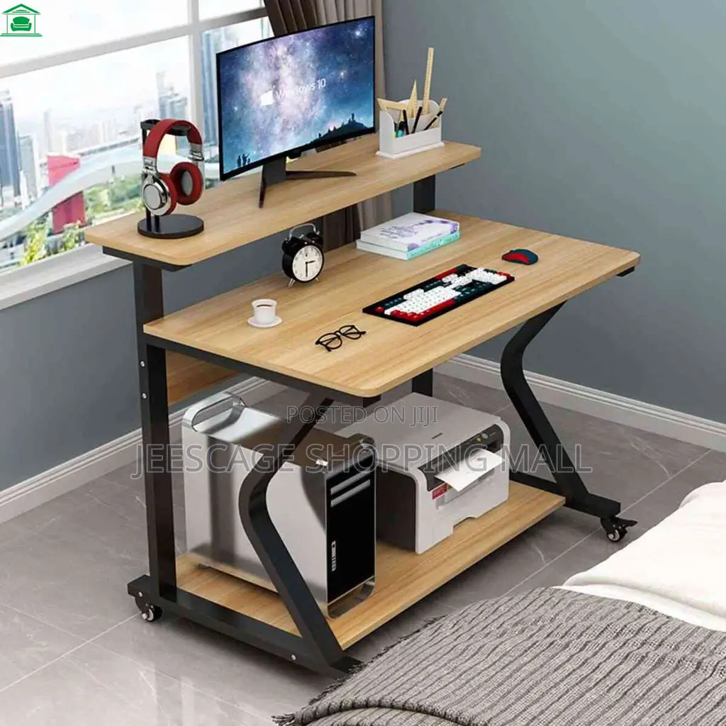 Office Mobile Multi-Tier Computer Desk With Shelves
