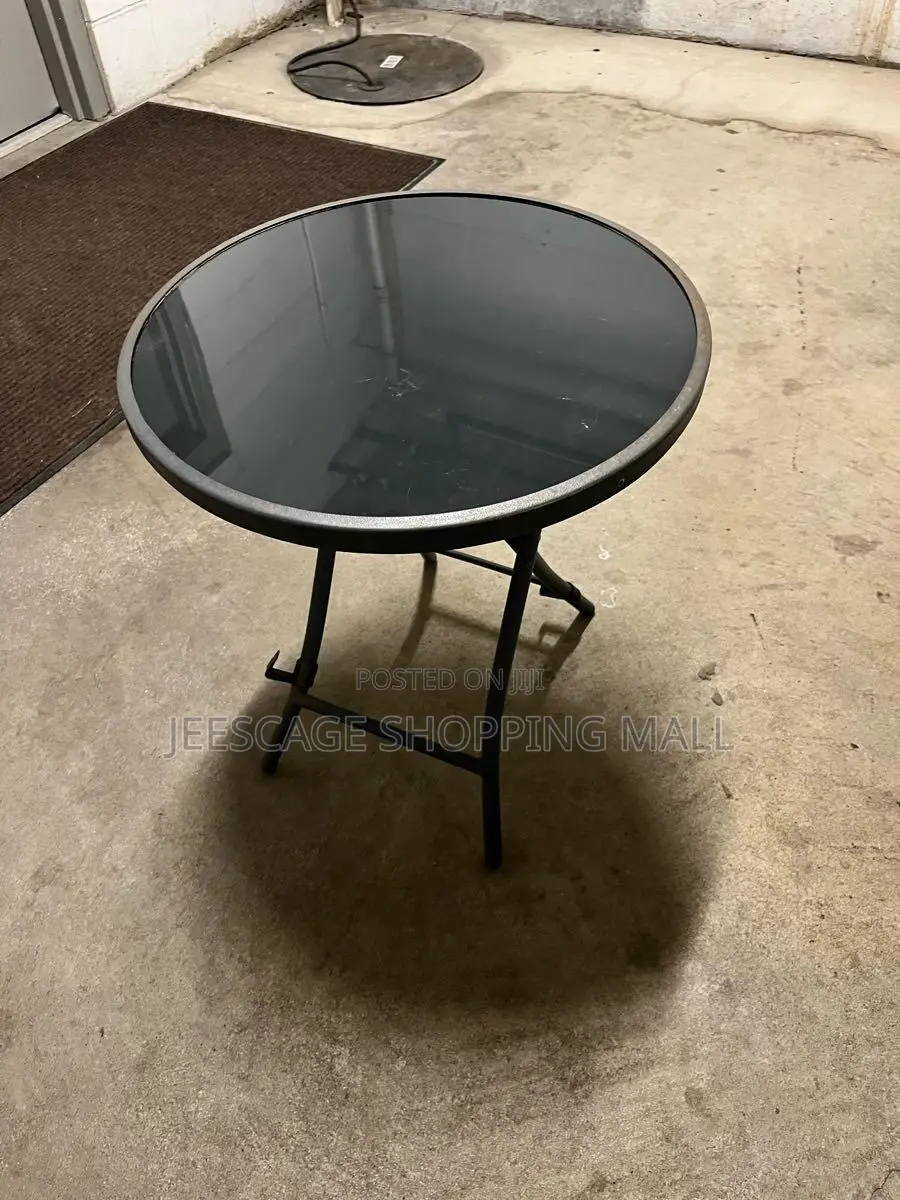 Round Smoked Glass Patio Bistro Table With Metal Frame