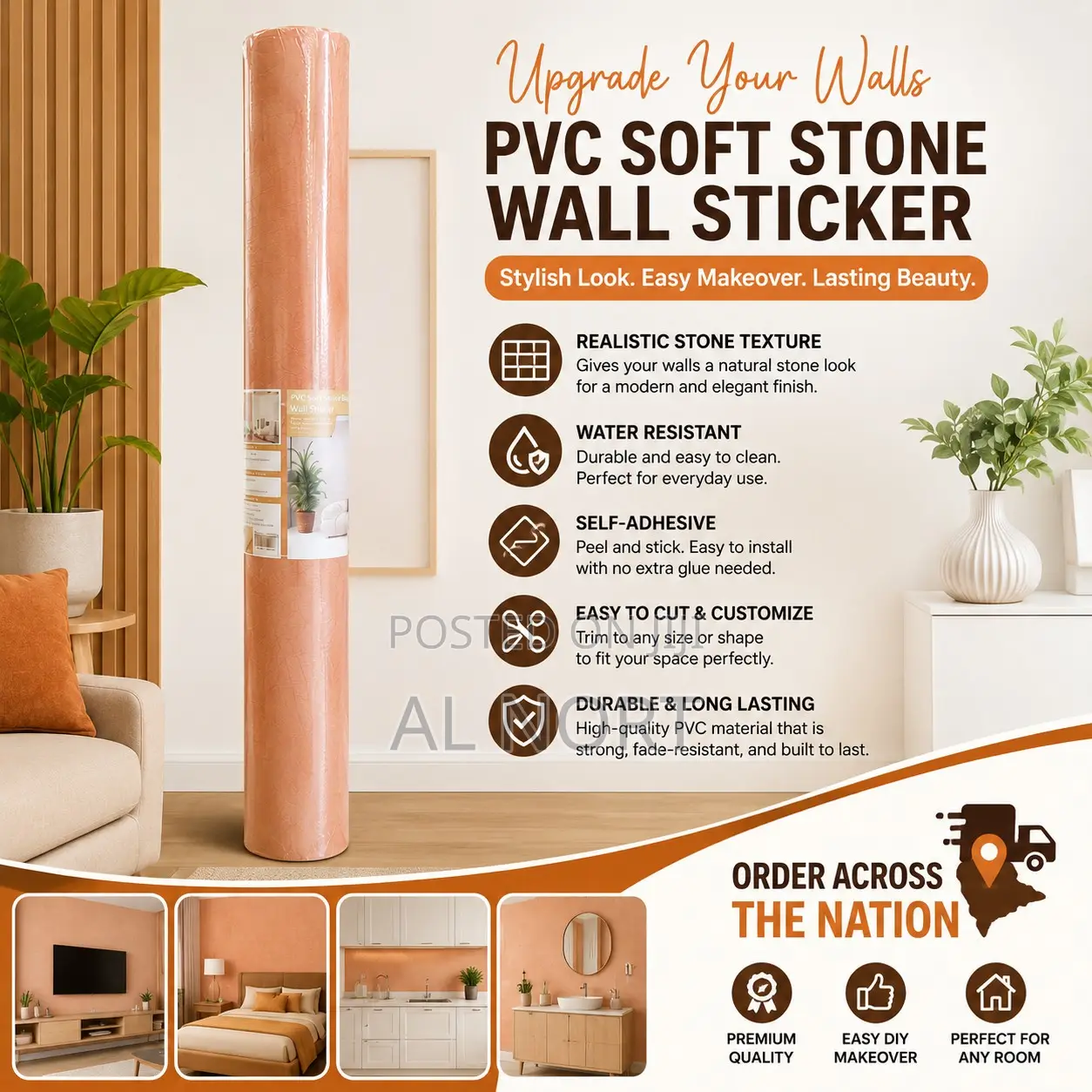 Self-adhesive Wall Sticker Roll - Peach - Waterproof Wallpaperbrand