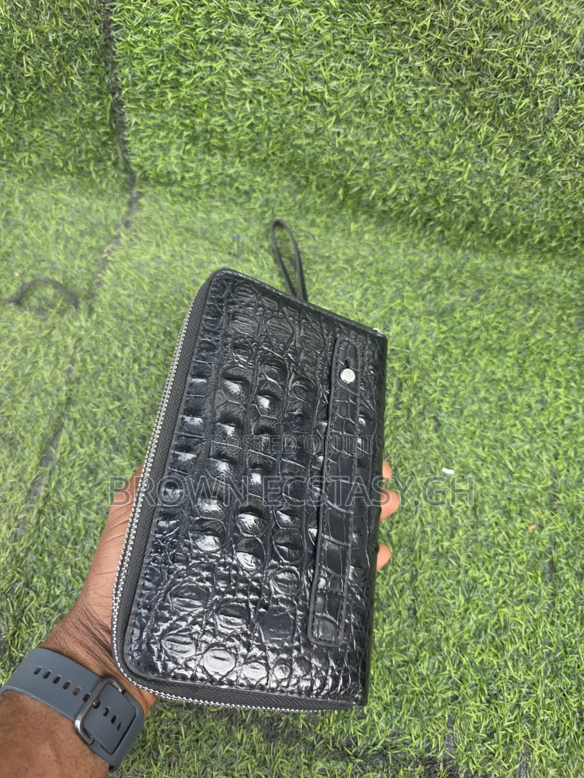 Crocodile Leather Double Zipper Clutch Bag (Uk Used)