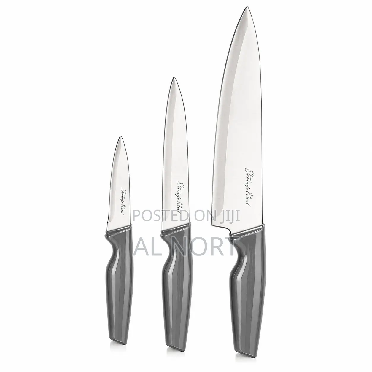 3-piece Stainless Steel Kitchen Knife Set - Grey Handles