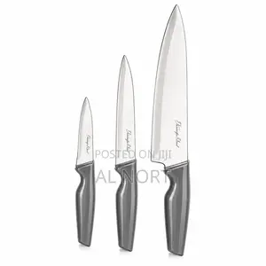 3-piece Stainless Steel Kitchen Knife Set - Grey Handles