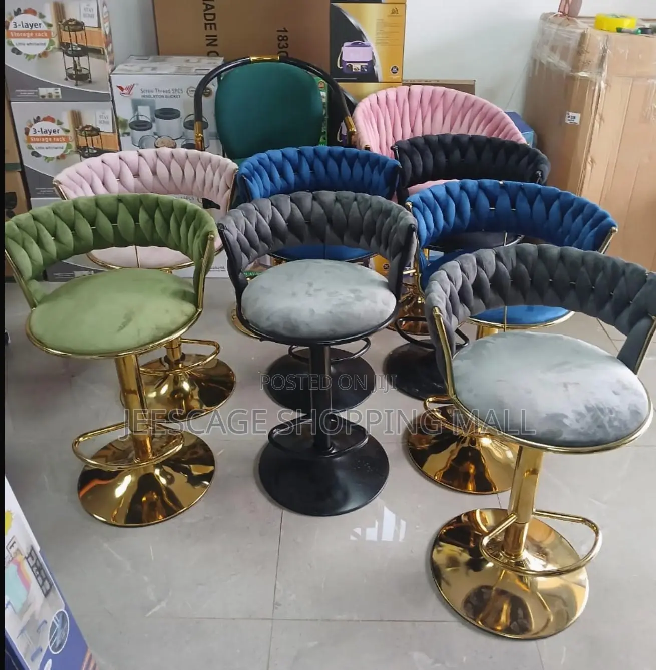 Modern Velvet Adjustable Swivel Bar Stool With Channel Tufted Back