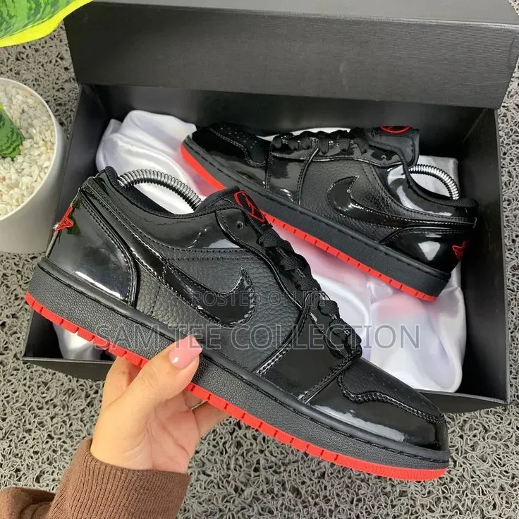 Original Jordan 1 Low Dunk. In Black With Red Sole All Black.
