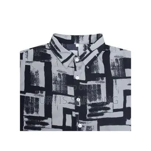 Men’S Printed Short Sleeve Shirt – Black White Abstract Design