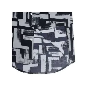 Men’S Printed Short Sleeve Shirt – Black White Abstract Design
