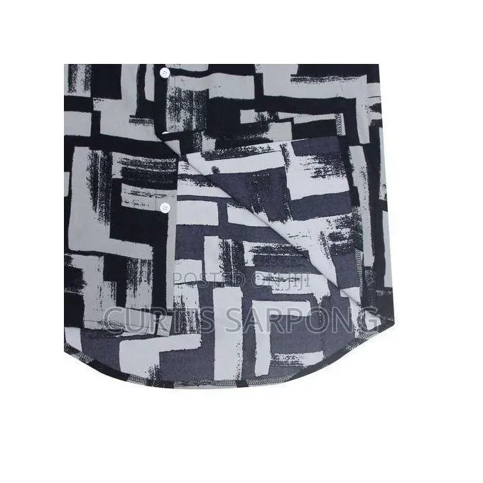 Men’S Printed Short Sleeve Shirt – Black White Abstract Design