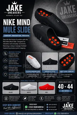 Nike Mind Mule Slide – Premium Comfort Clogs | Black, White Red