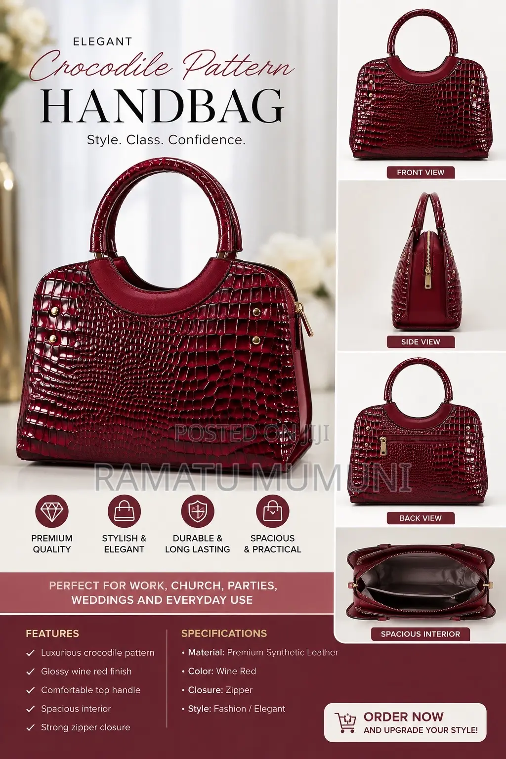 Elegant Women’S Crocodile Pattern Handbag