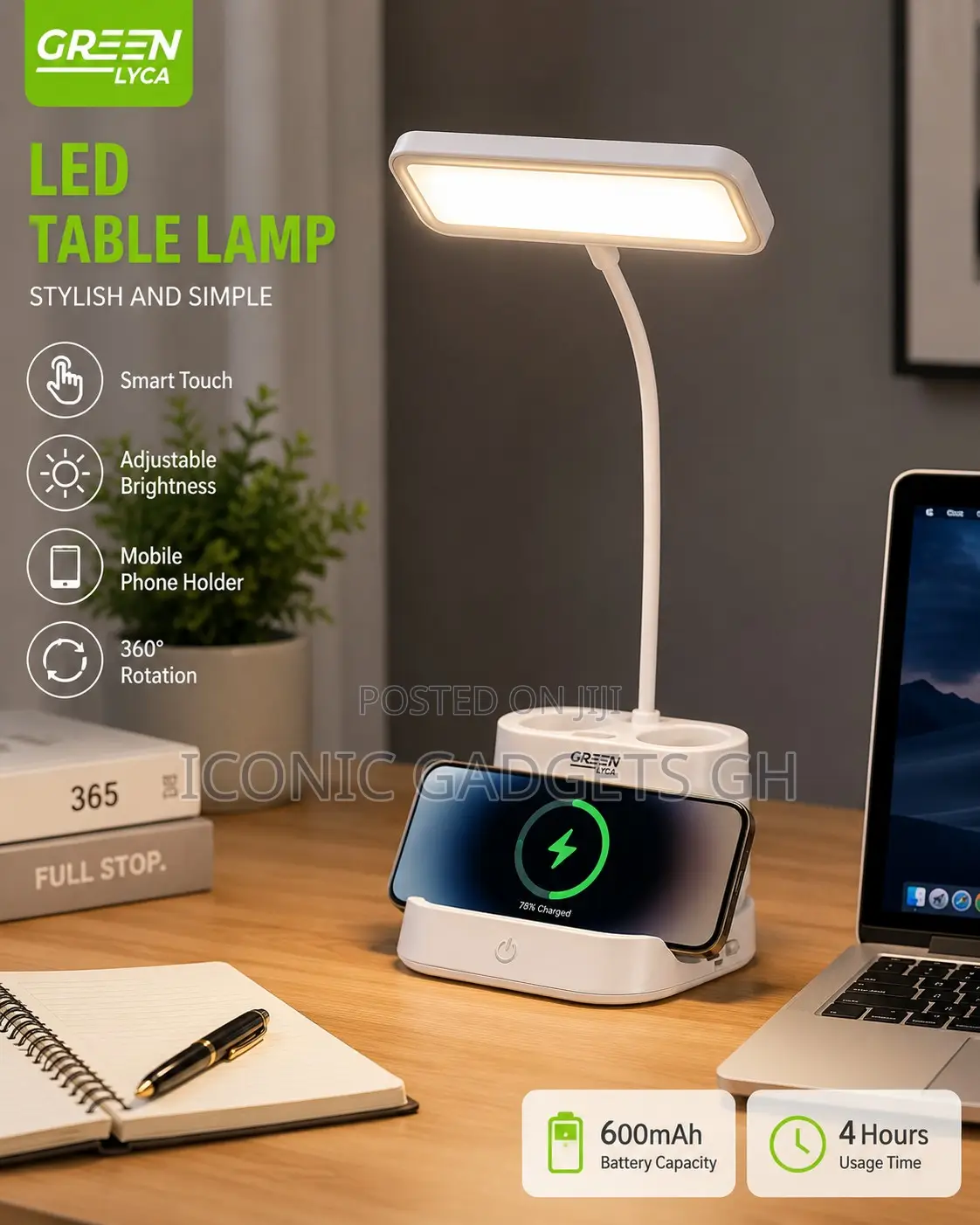 Rechargeable Led Table Lamp With Phone Holder