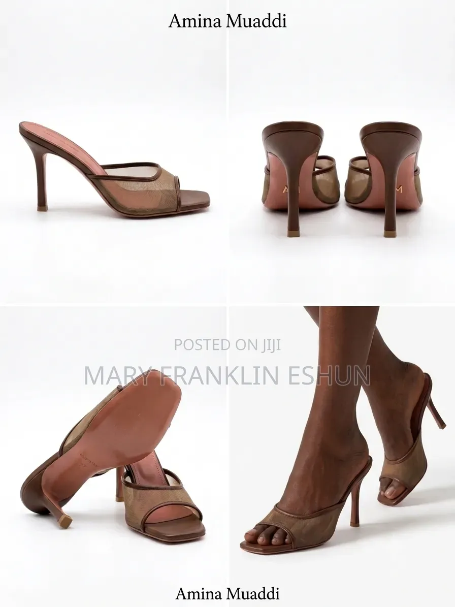 Authentic Amina Muaddi Lupita Mesh Mule Heels