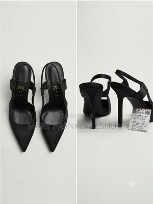Authentic Zara Black Satin Slingback Stiletto Heels.