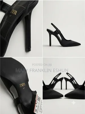 Authentic Zara Black Satin Slingback Stiletto Heels.