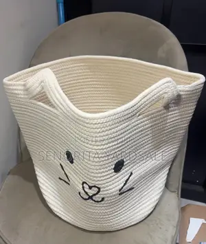 Small Storage Cotton Rope Basket Woven Decorative White Cat Face