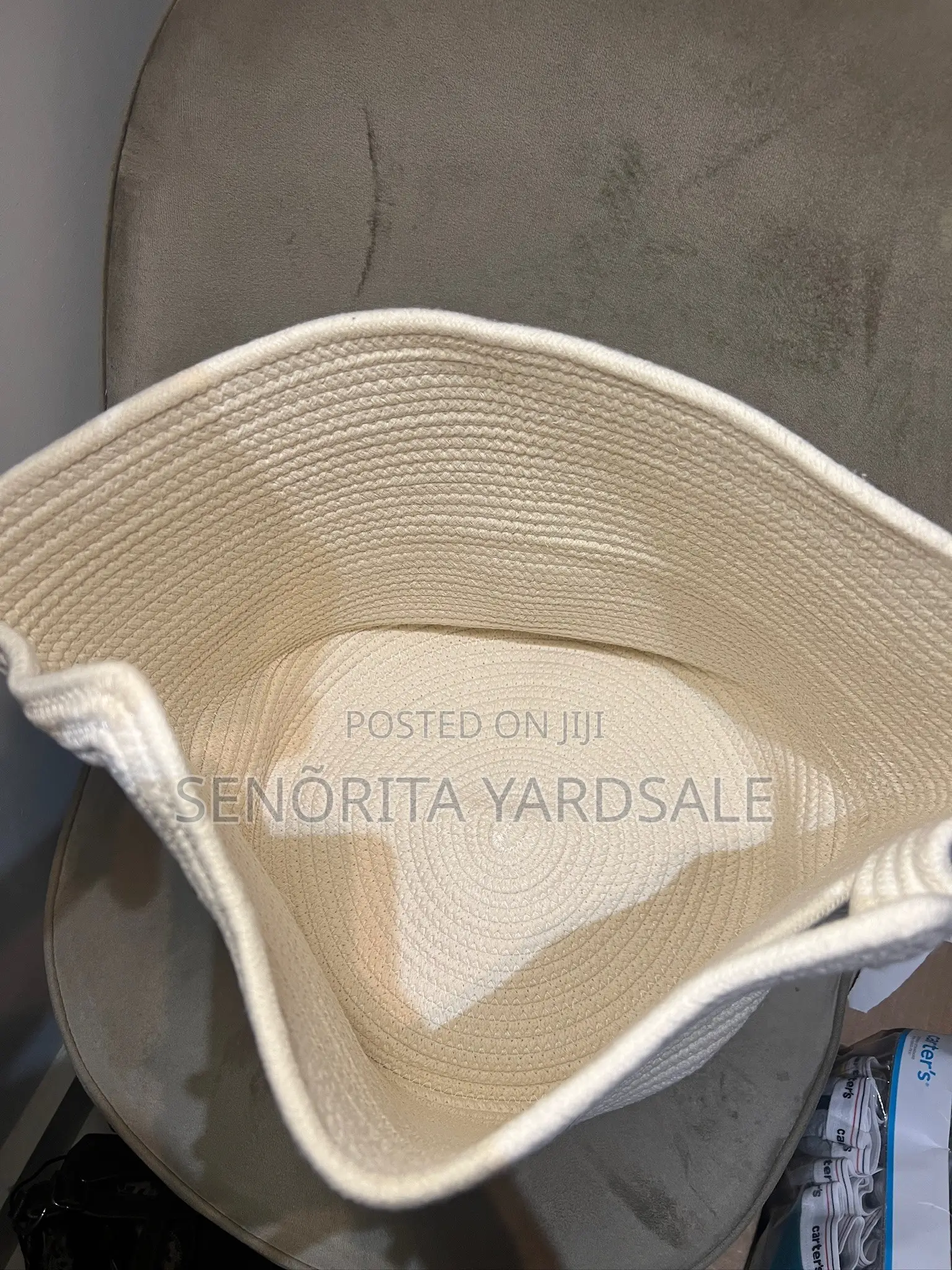 Small Storage Cotton Rope Basket Woven Decorative White Cat Face