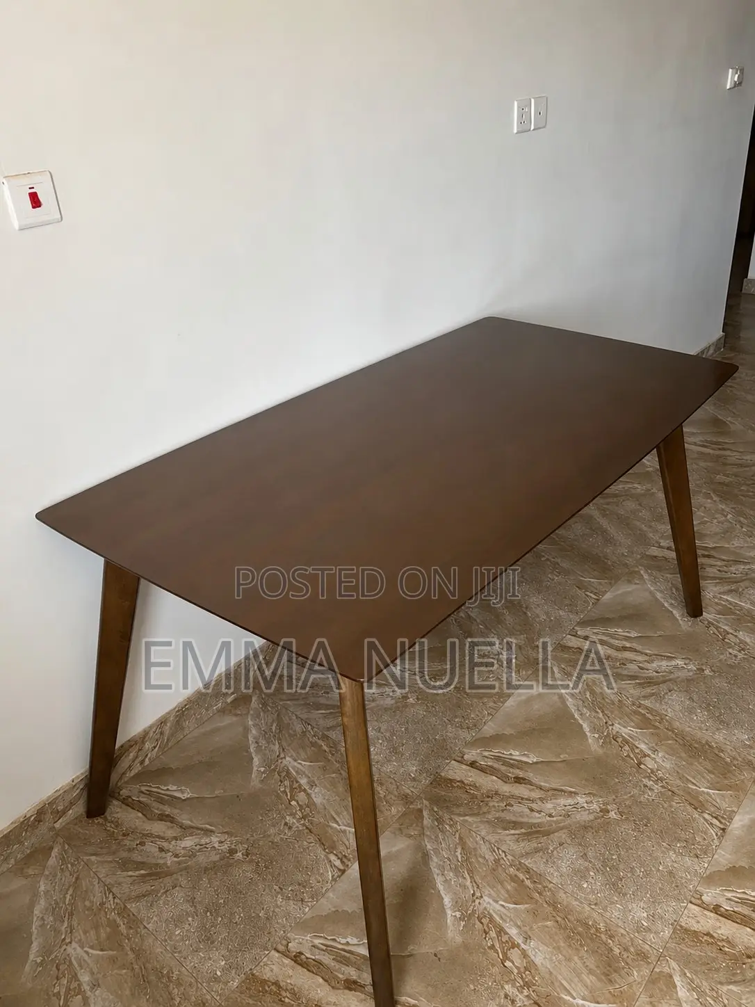 Wooden Table + Brown Shaggy Rug For Sale