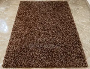Wooden Table + Brown Shaggy Rug For Sale