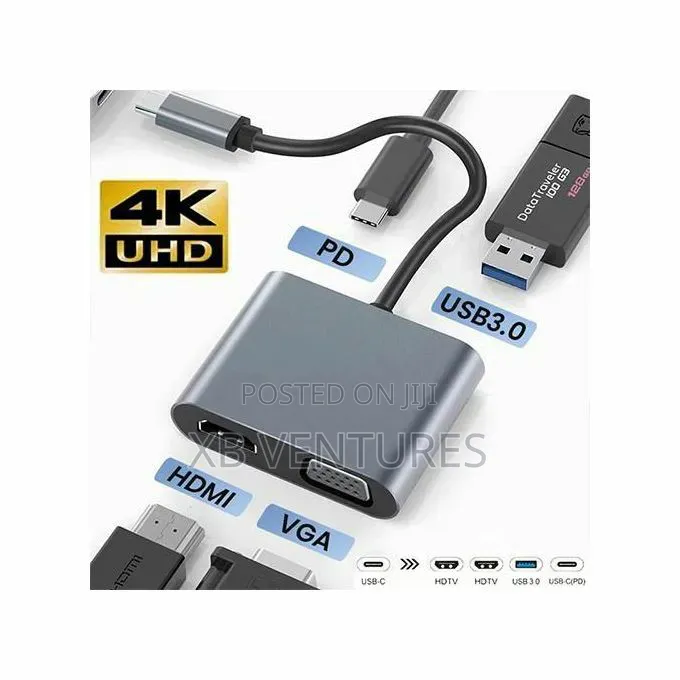 4-in-1 Adapter Type-C Hub Pd100w+Usb3.0+Hdmi+Vga