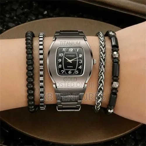 5ps Luxury Large Dial Square Titanium Alloy Men's Business Watch