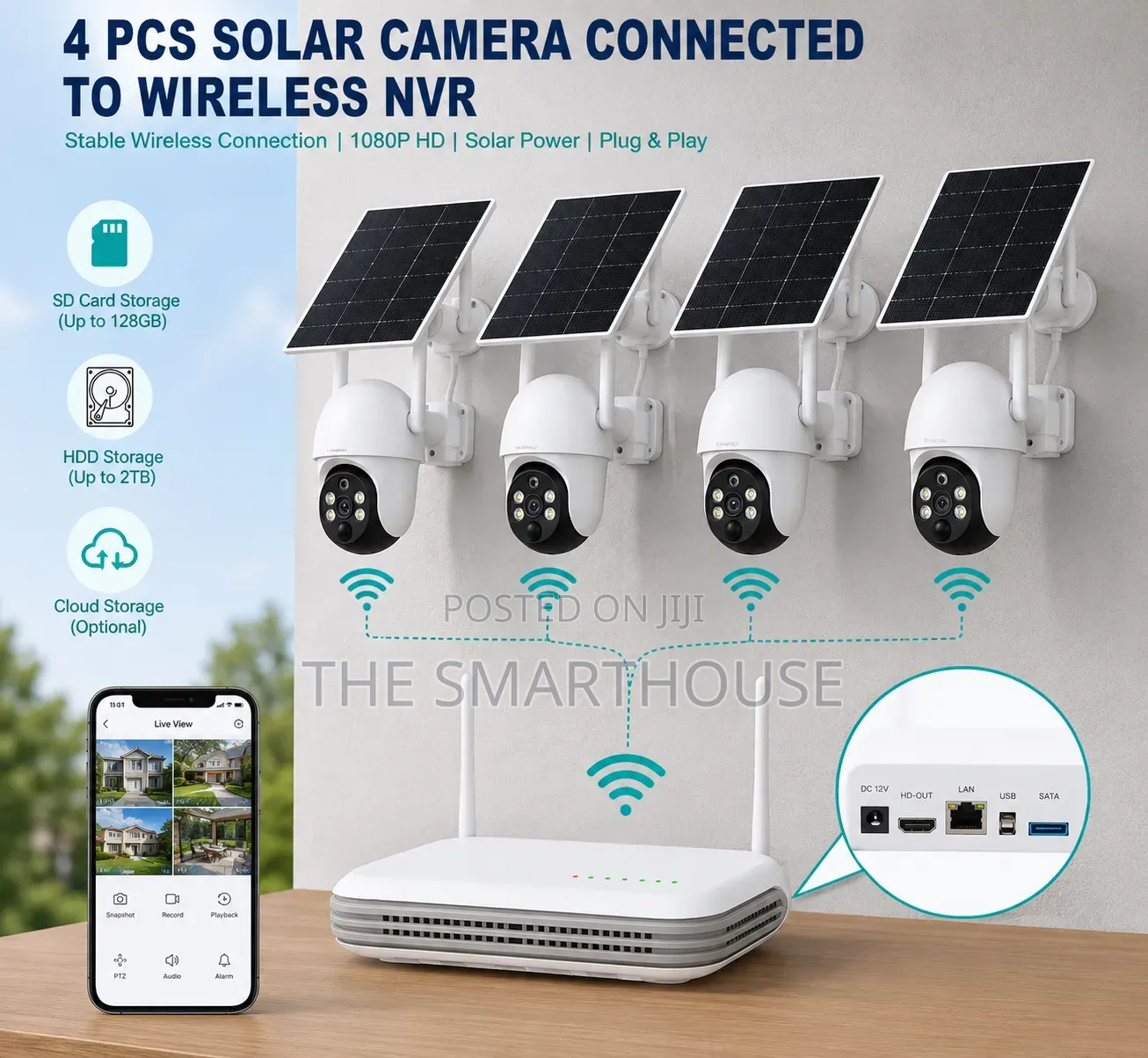 Smart 4 Cameras Solar 4mp Wi-Fi CCTV With 10ch NVR Base Station.