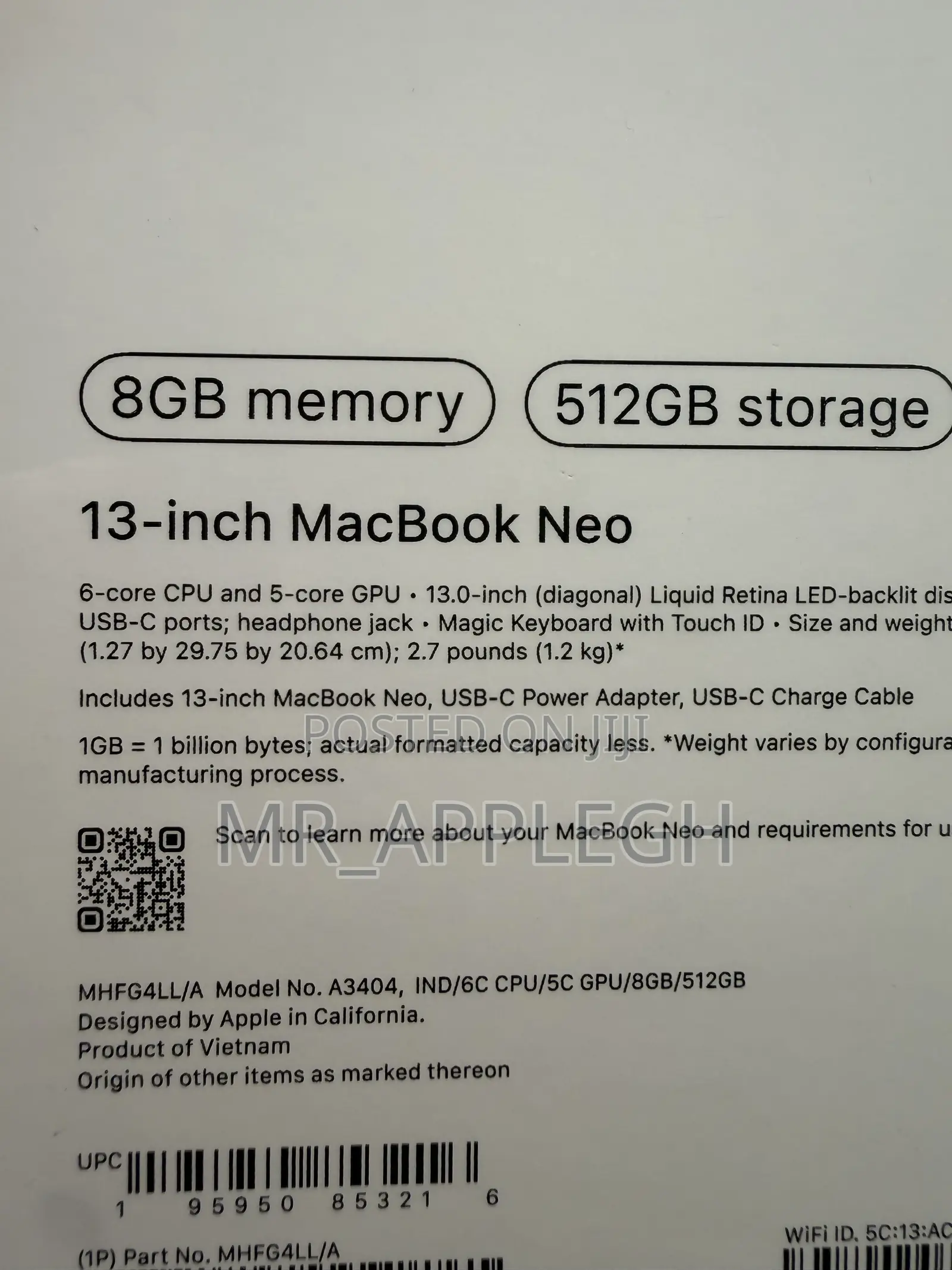 New Laptop Apple MacBook Neo 2026 8GB SSD 512GB
