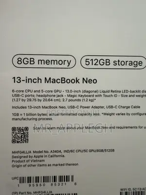 New Laptop Apple MacBook Neo 2026 8GB SSD 512GB