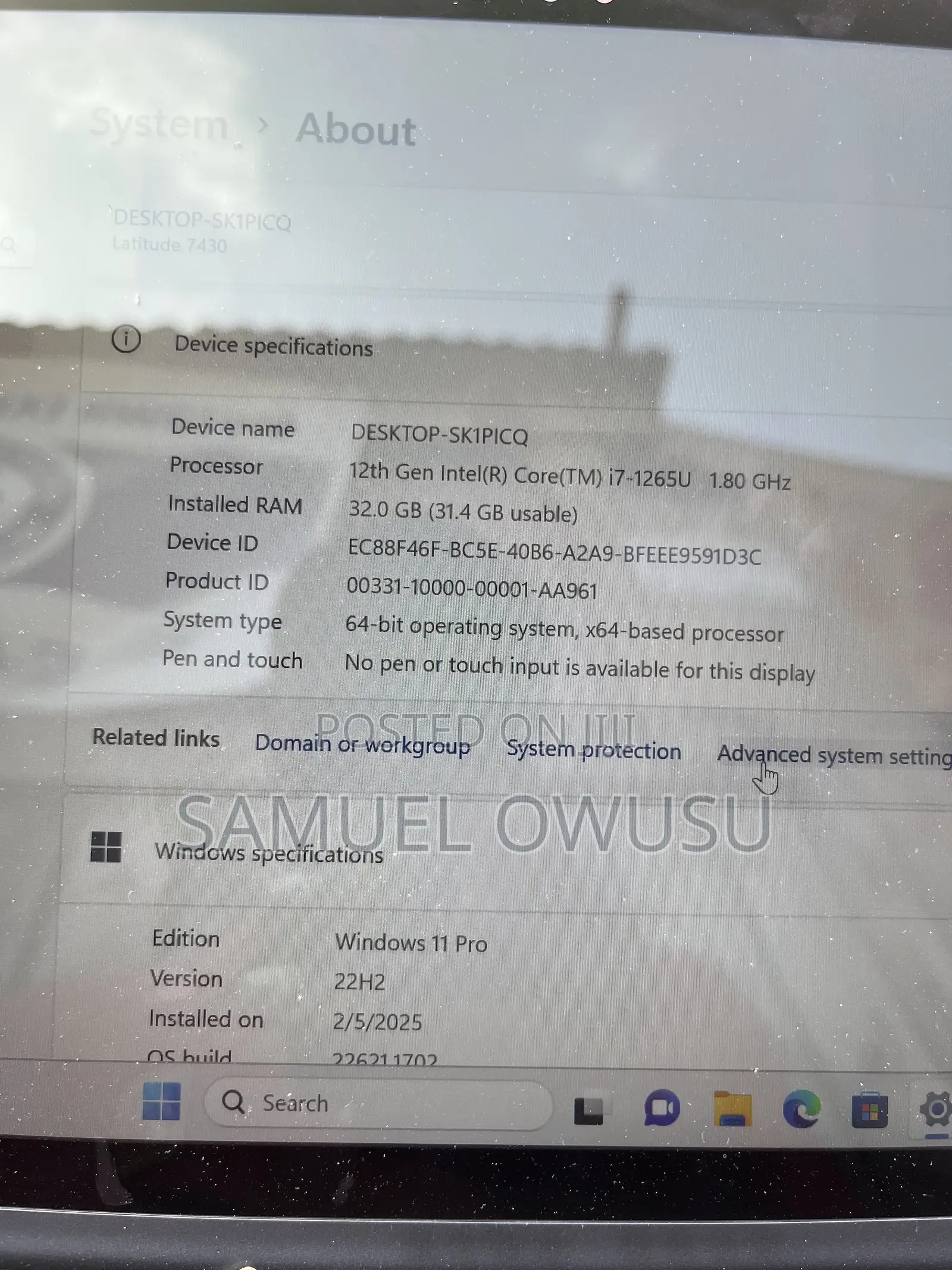 Laptop Dell 32GB Intel Core i7 SSD 256GB