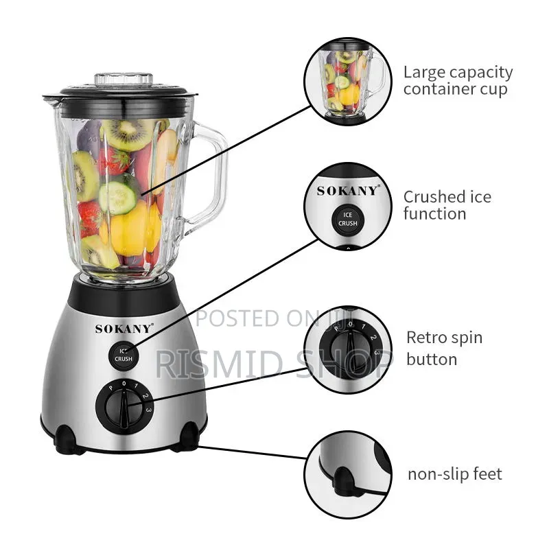 Sokany Multi-Purpose Electric Blender Grinder – 2-in-1, 1.5l, 400w