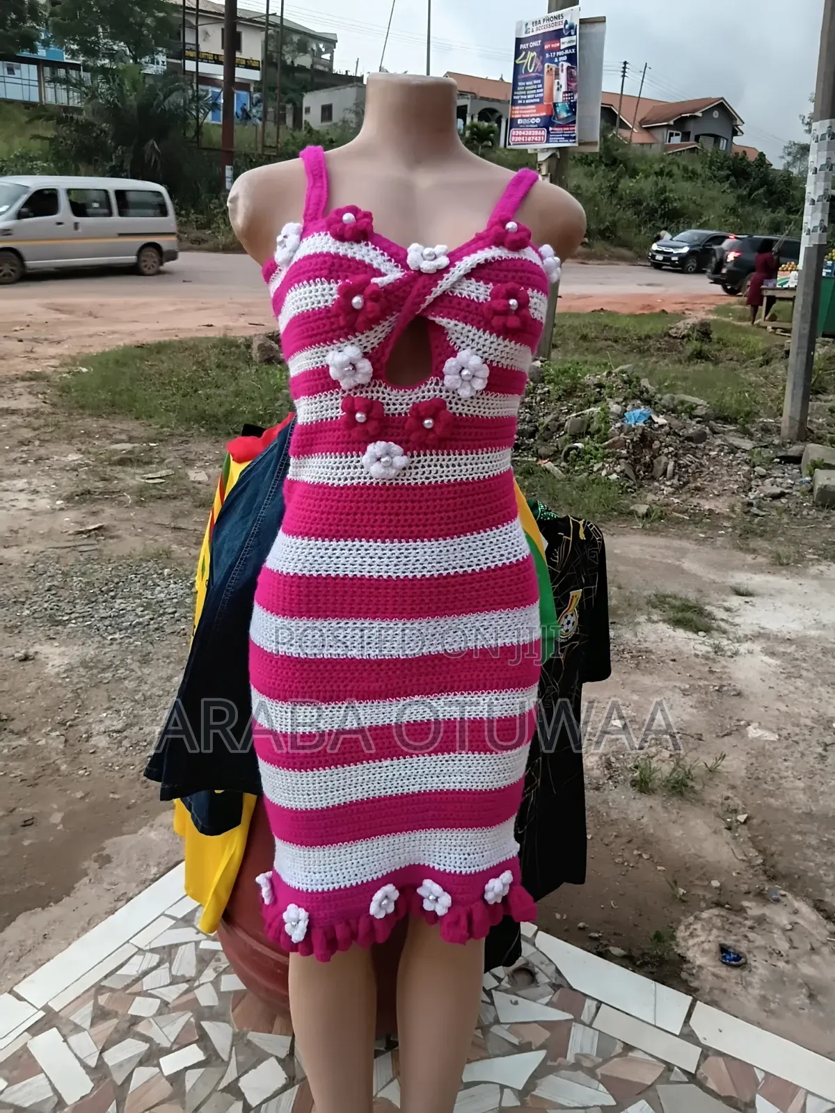 Boutique Handmade Crochet Striped Dress – Corset Back