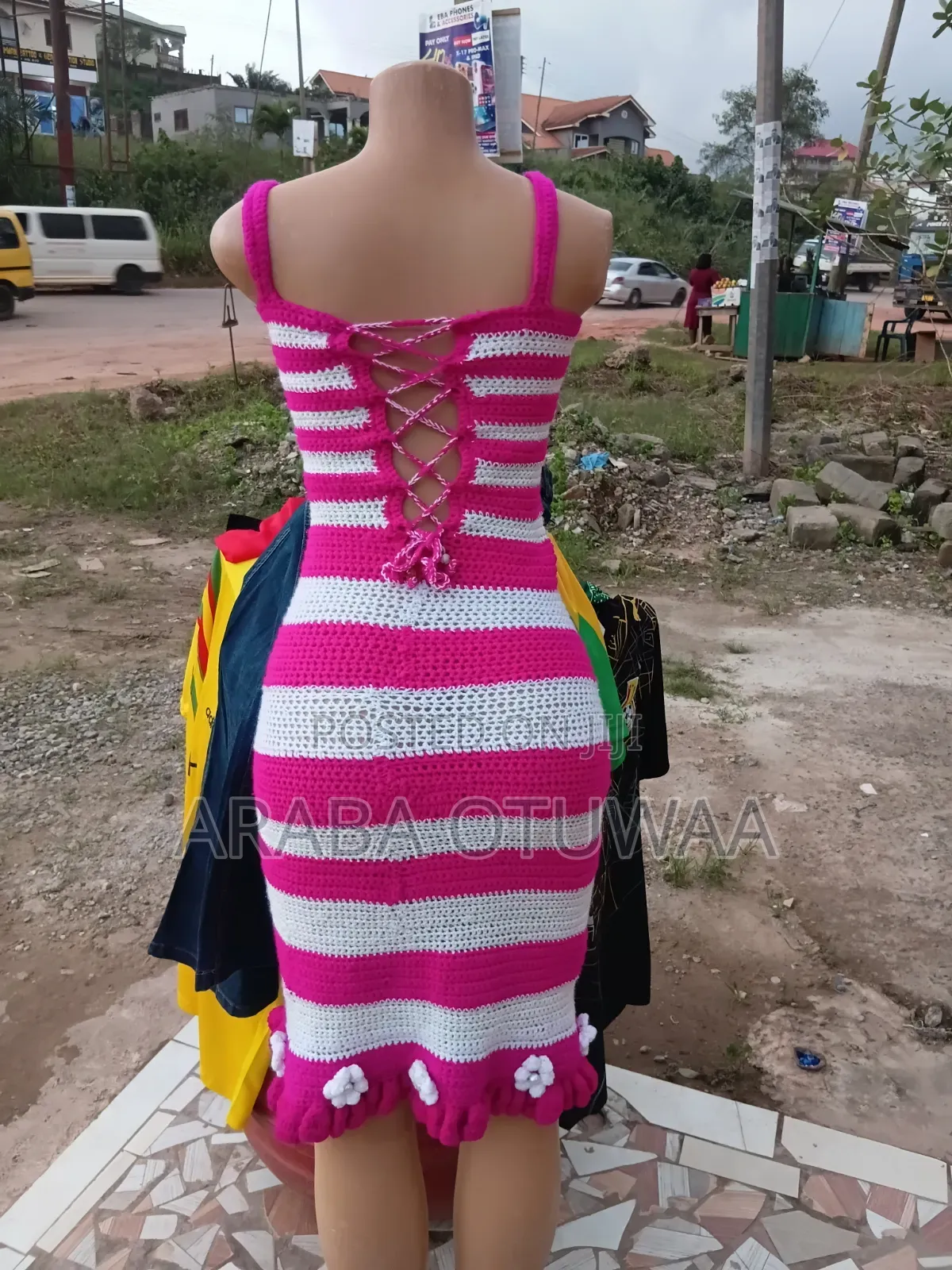 Boutique Handmade Crochet Striped Dress – Corset Back