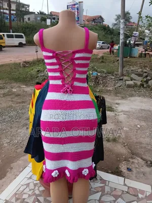 Boutique Handmade Crochet Striped Dress – Corset Back