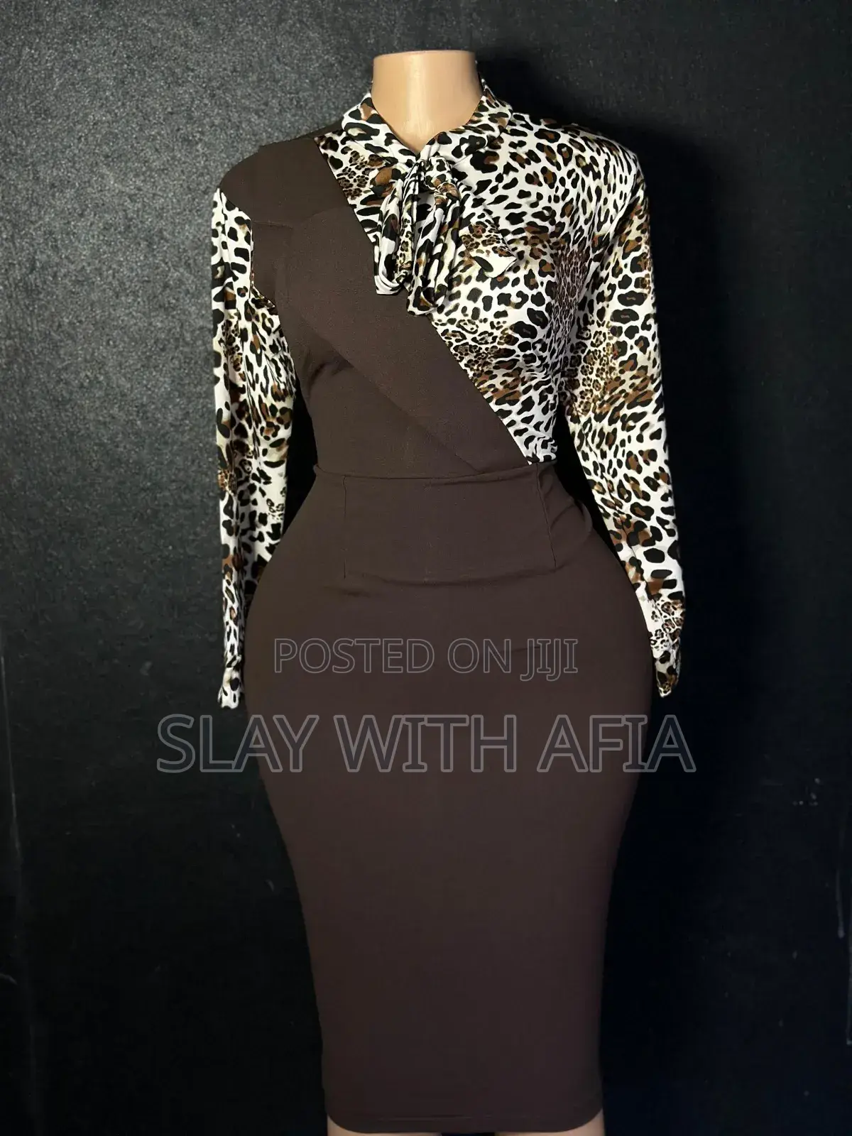 Brand New Brown Leopard Print Office Bodycon Dress But