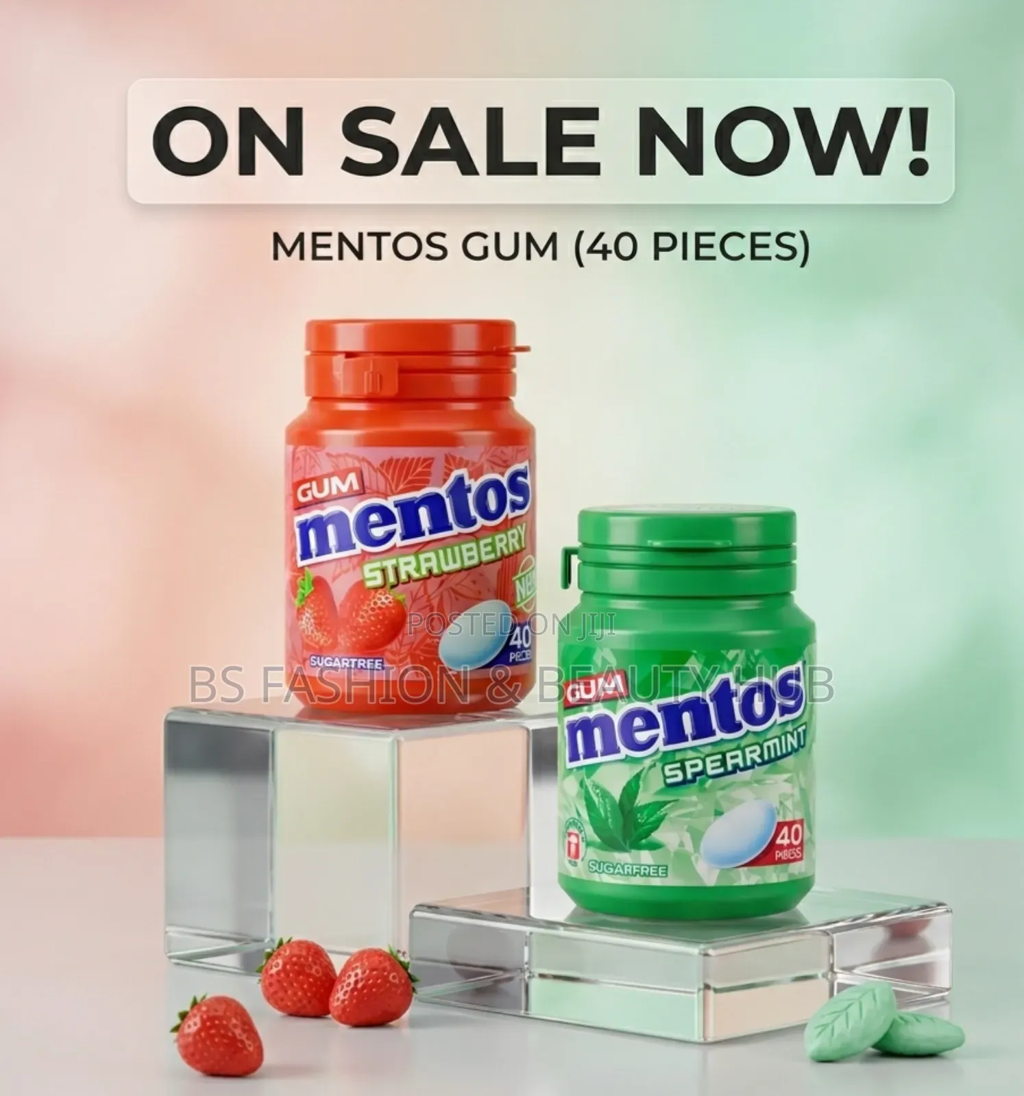 Mentos Spearmint and Strawberry Gum Sugar-Free