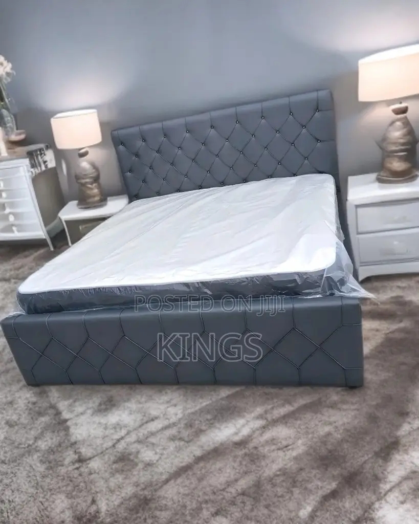 Luxury Fabric Upholstered Double Bed Frame – Brand New