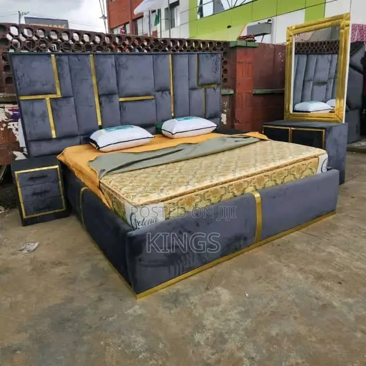 Luxury Fabric Upholstered Queen Size Bed Frame With Dressing Mirror