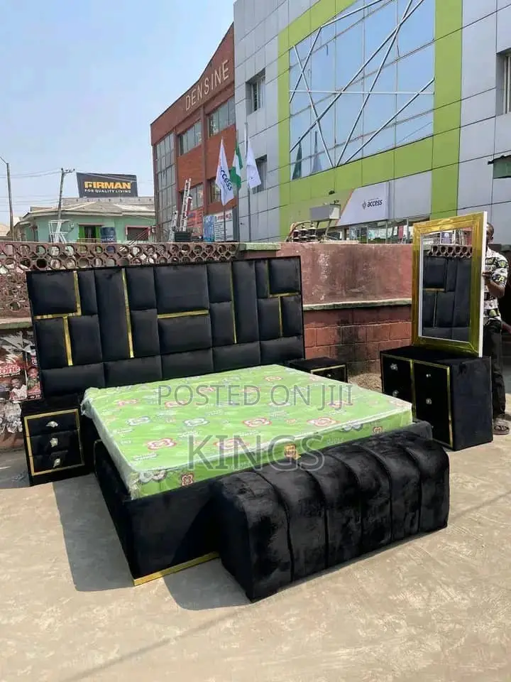 Luxury Fabric Upholstered Queen Size Bed Frame With Dressing Mirror