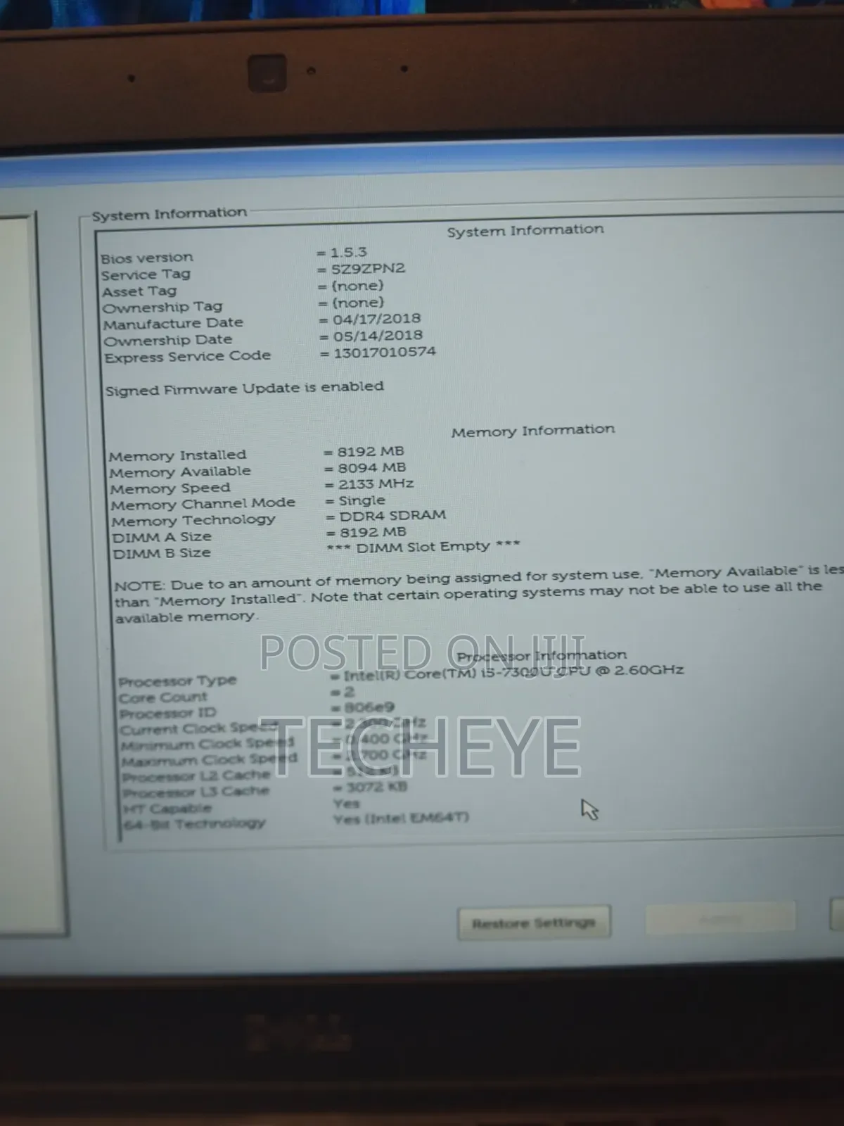 Laptop Dell Latitude 12 5280 8GB Intel Core i5 SSD 128GB