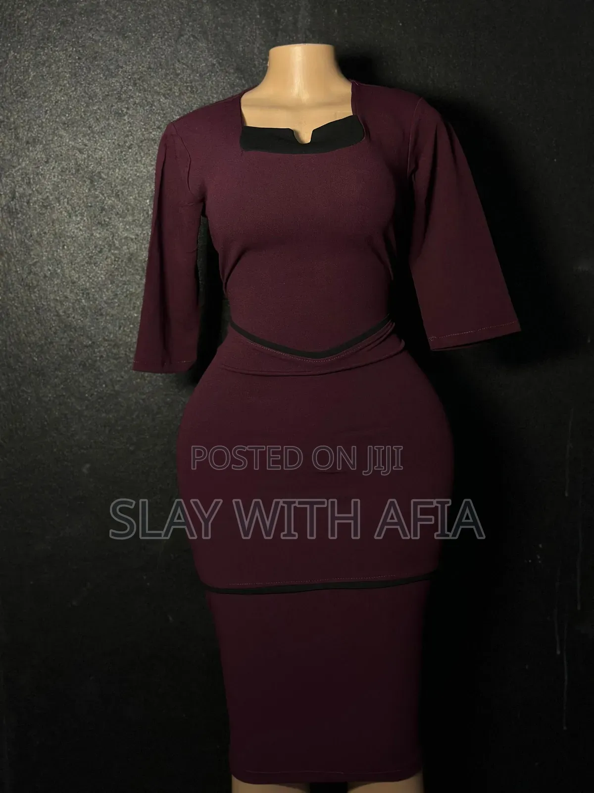 Wine and Black Office Dress