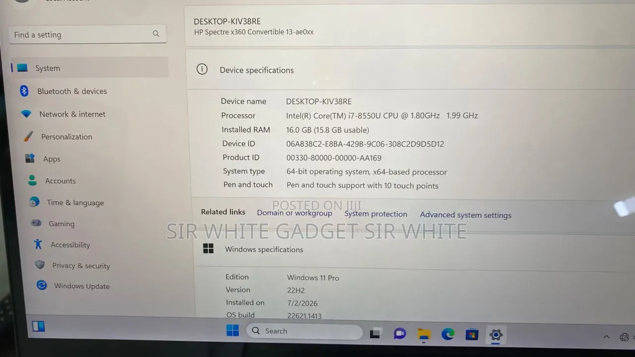 Laptop HP Spectre X360 16GB Intel SSD 256GB