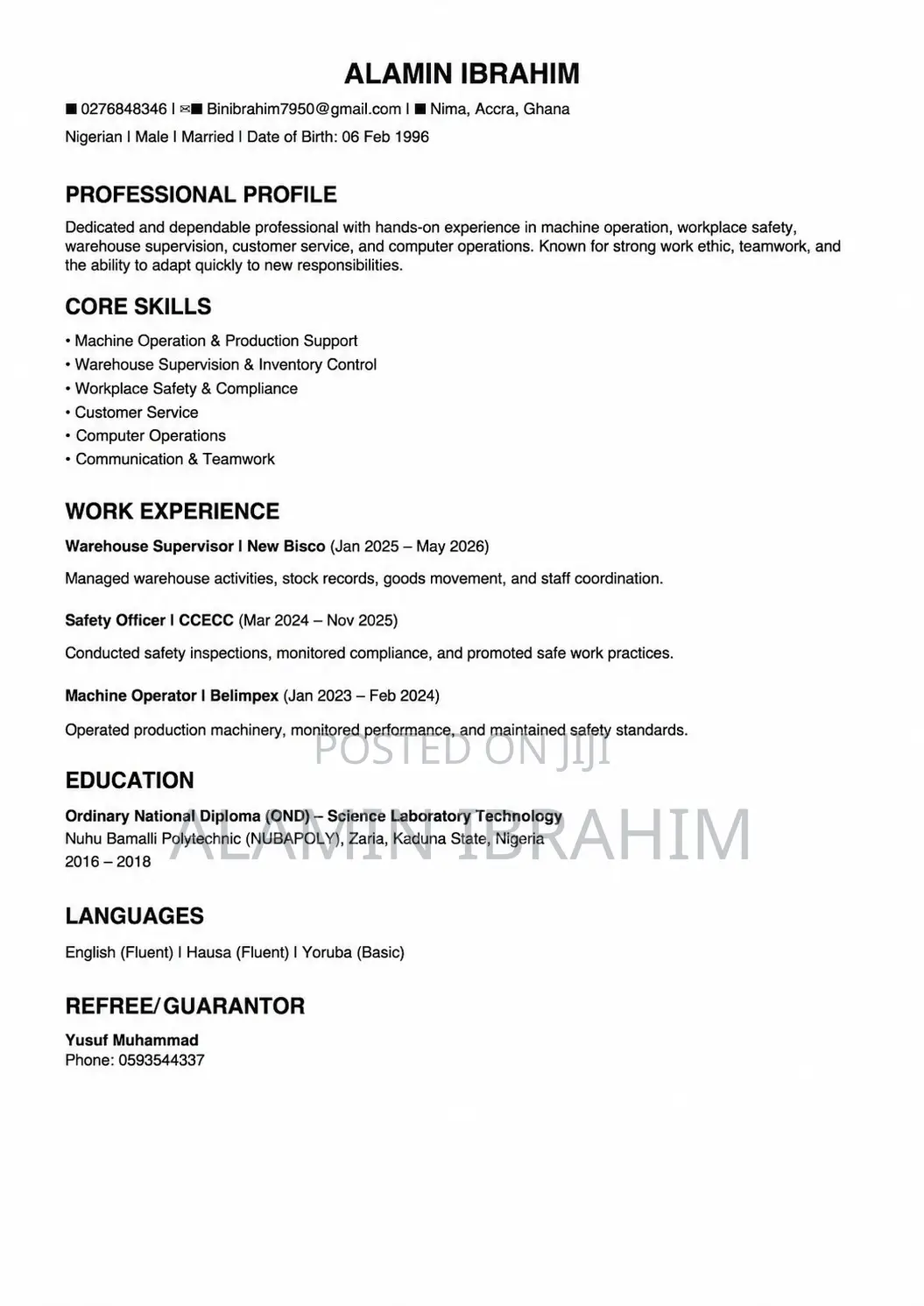 Manual Labour CV