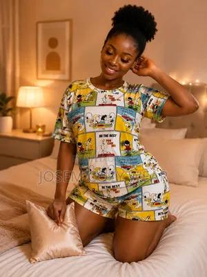 Women's Cartoon Print Cotton Nightie Set