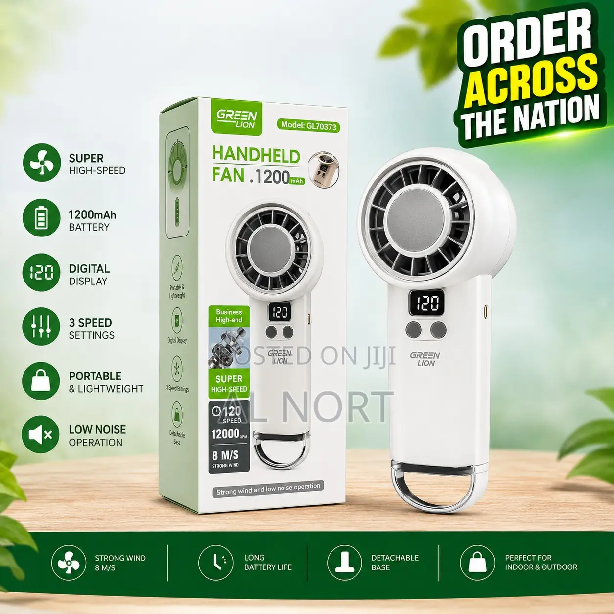 Green Lion Gl70373 1200mah Rechargeable Handheld Fan