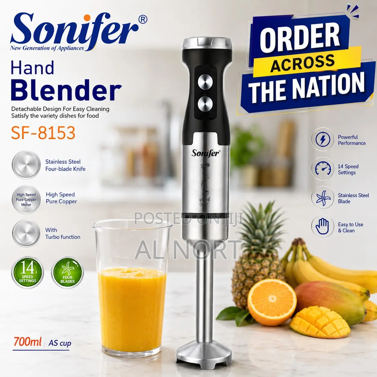 Sonifer Sf-8153 Hand Blender – 700ml Cup – Black Silver