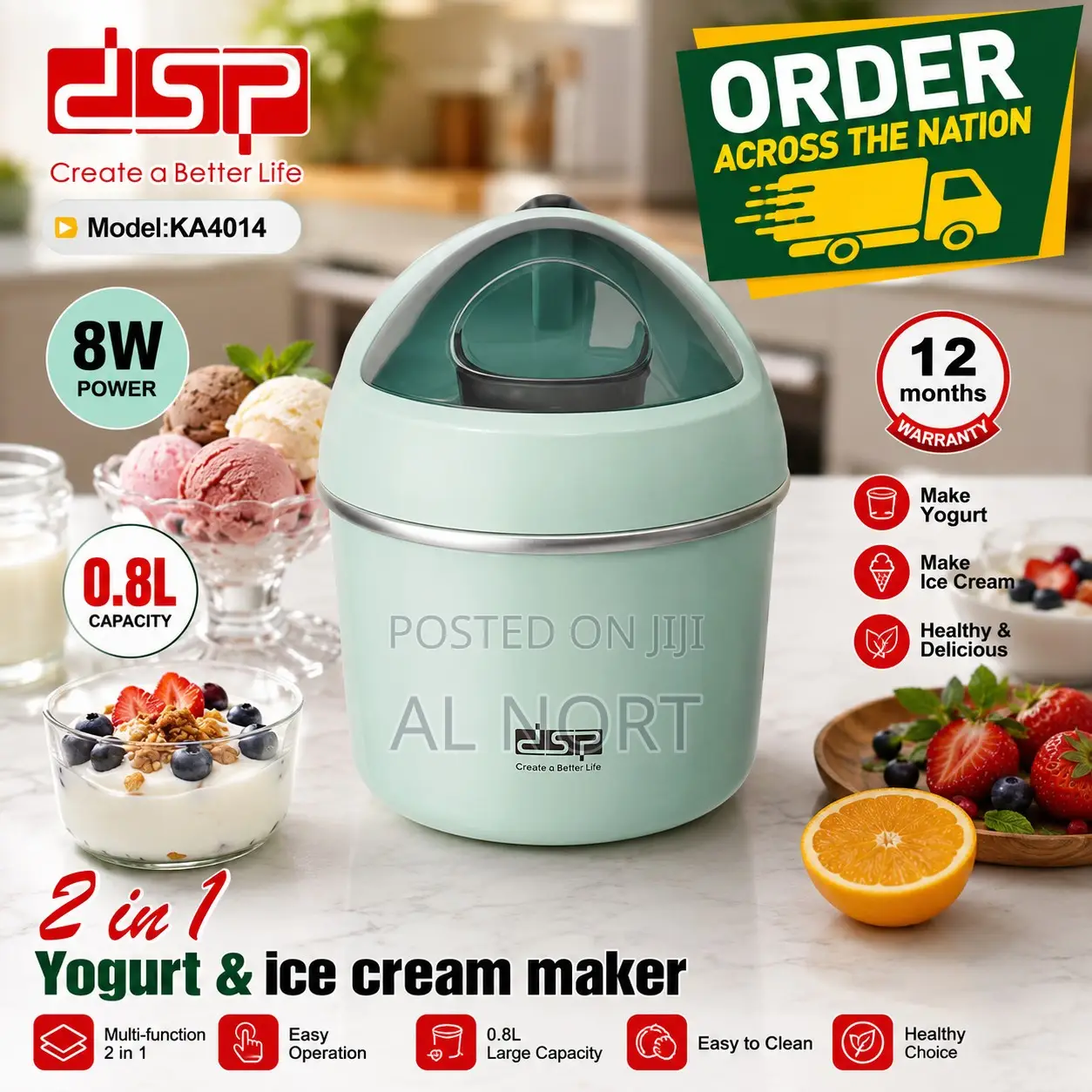 DSP 2-in-1 Yogurt Ice Cream Maker 0.8l – Mint Green
