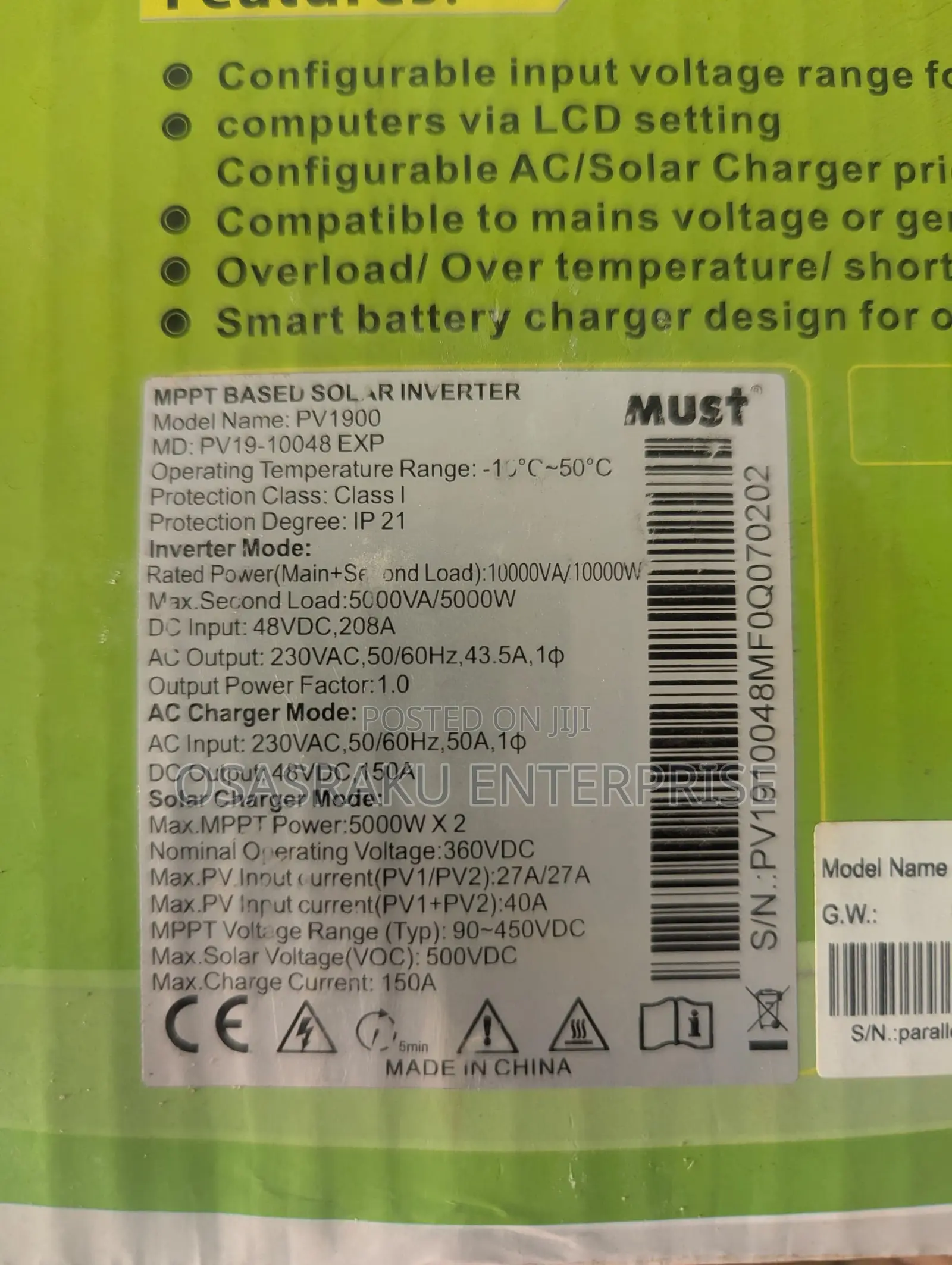 10kw (450voc) 48v Must Hybrid Inverter