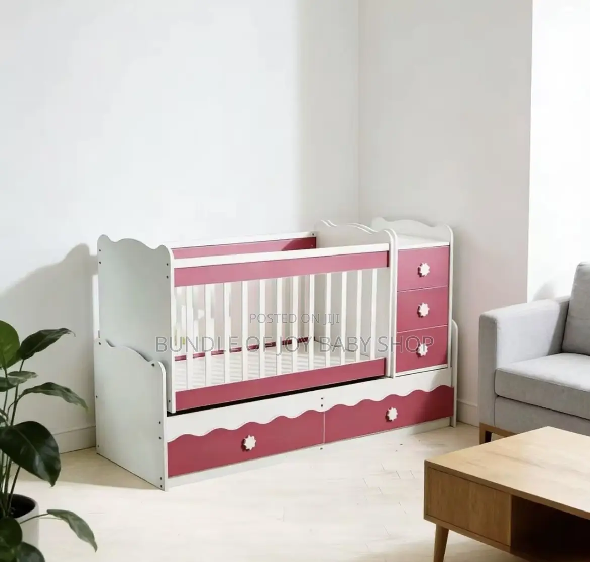 Manual Swinging Wooden Cot With Drawers 0-5 Years