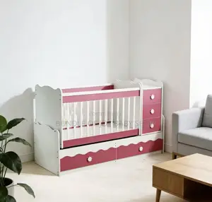 Manual Swinging Wooden Cot With Drawers 0-5 Years