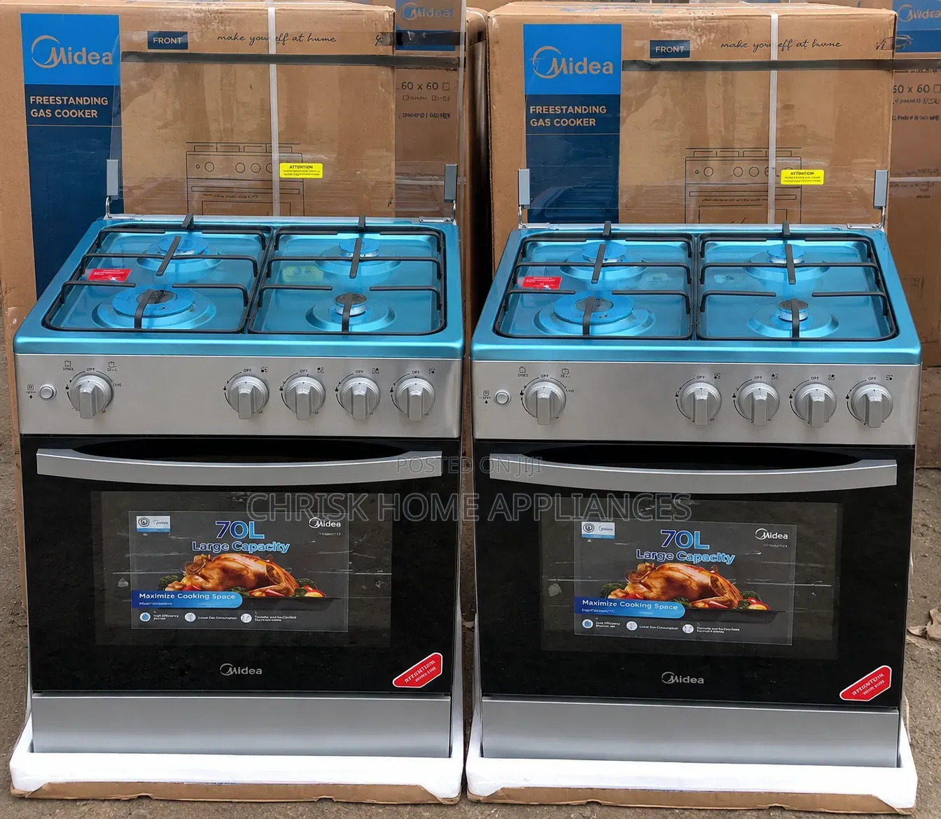 Midea 60×60 All Gas Cooker With Oven Grill | 70l Capacity | New