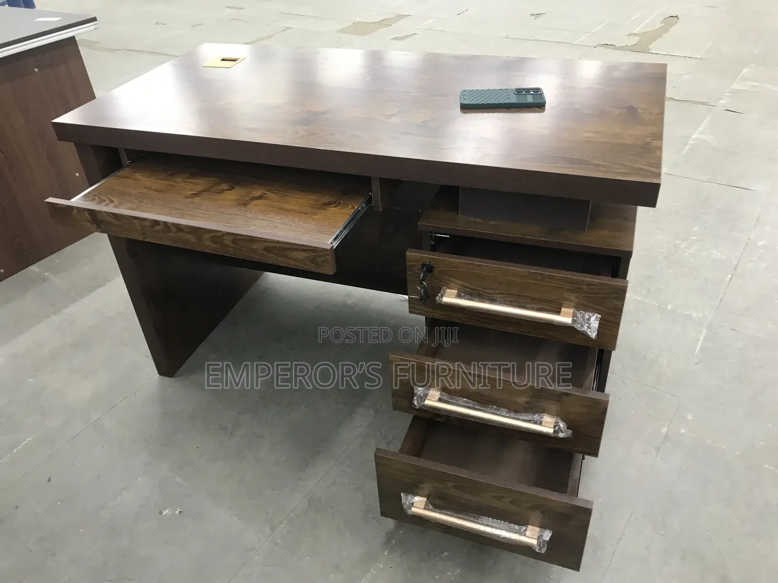 Walnut Executive Office Desk With Lockable Drawers
